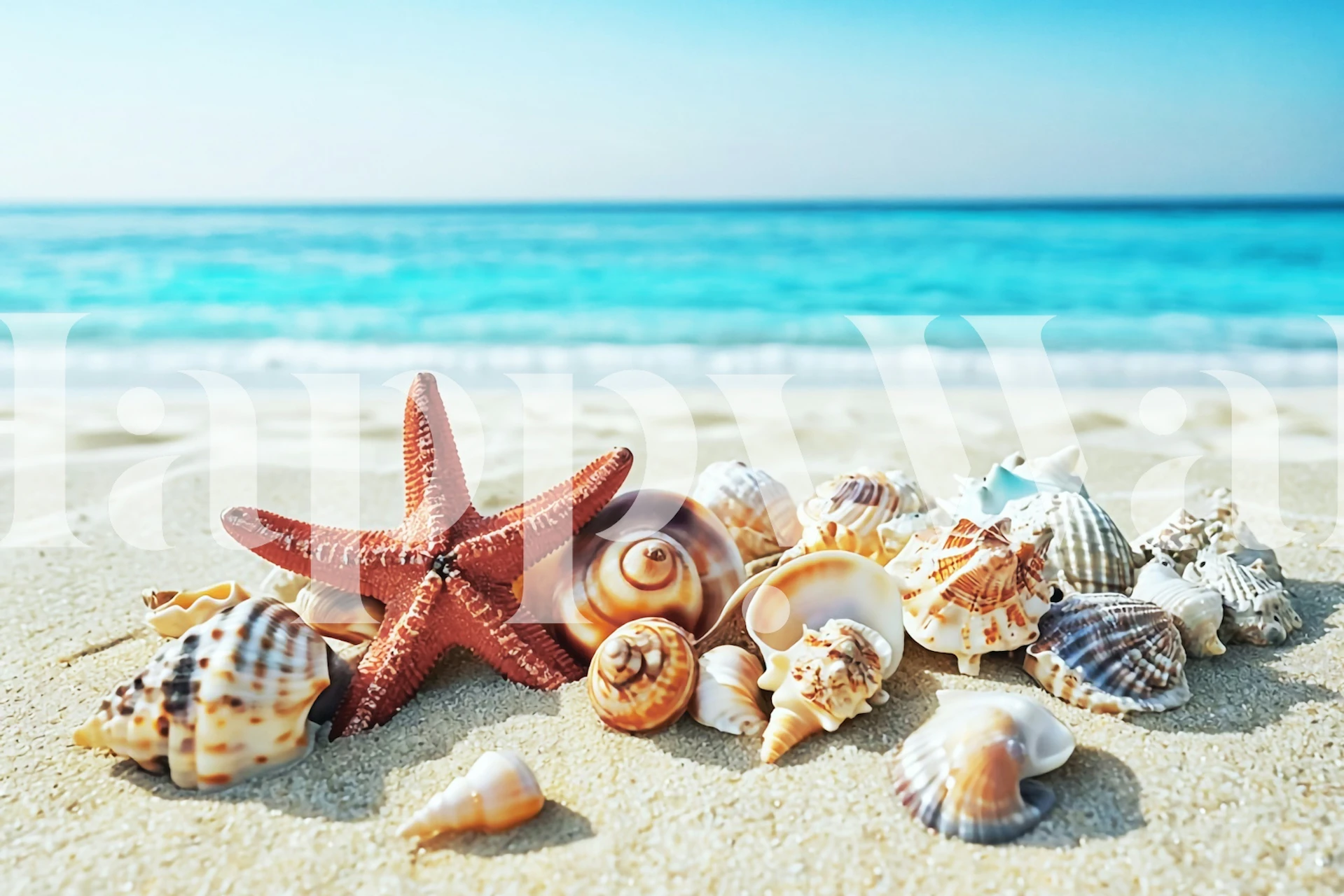 Marine Life Splendor Tapetdesign mit Muscheln und Seesterne