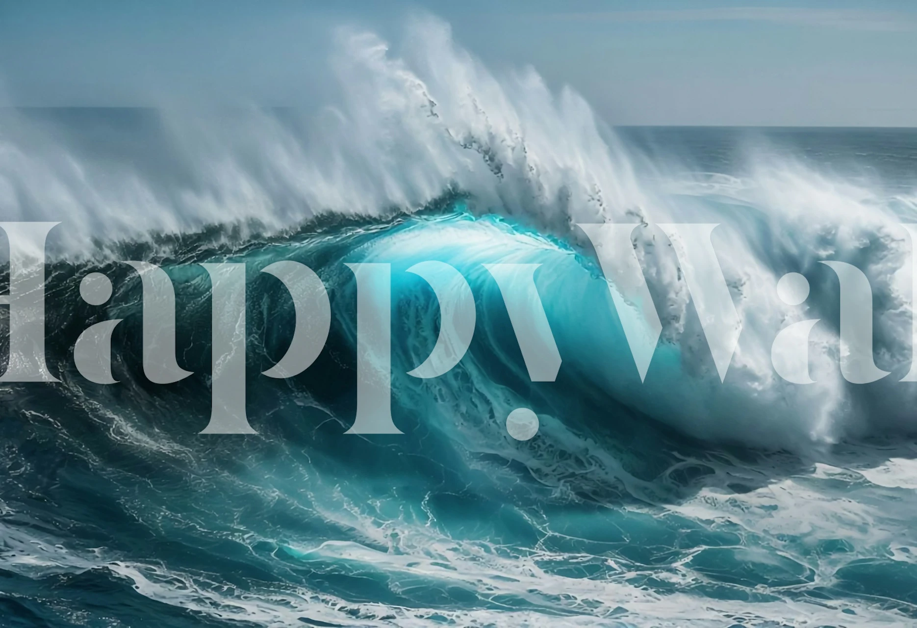 Dynamic ocean waves in blue and white wallpaper