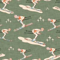 Winter Sports - Retro Vintage Ski Sage Green tapete