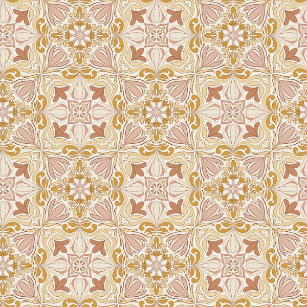 Block Print Floral Tile in warm yellow