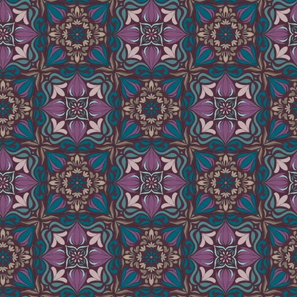 Block Print Floral Tile in Purple Fig