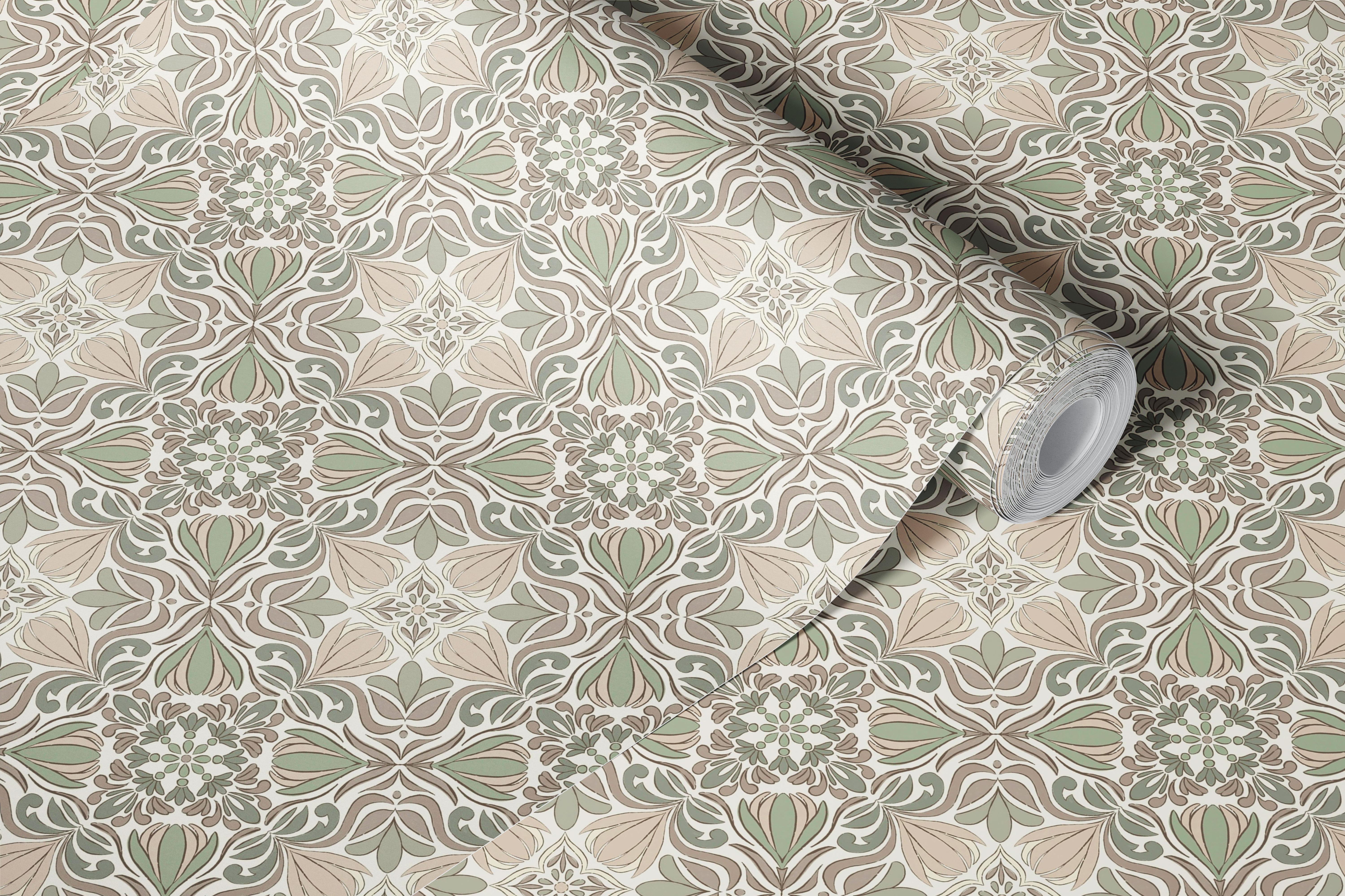 Sage grüne floral Muster Tapete mit Blumen und Blättern