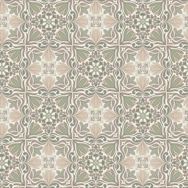 Block Print Floral Tile in sage