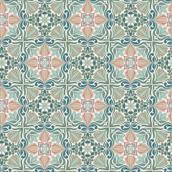 Block Print Floral Tile in malachite green