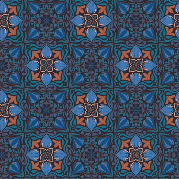 Block Print Floral tile in deep blues