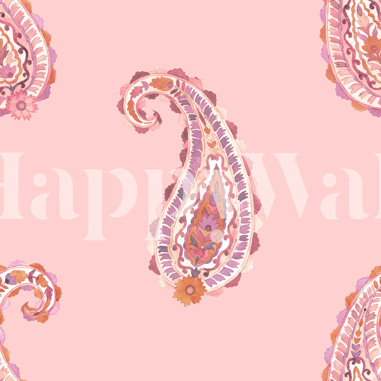 Pink paisley pattern with floral motifs wallpaper