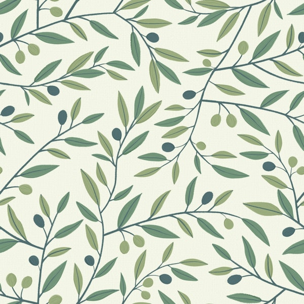 Olive Branches Hand Drawn Green Beige