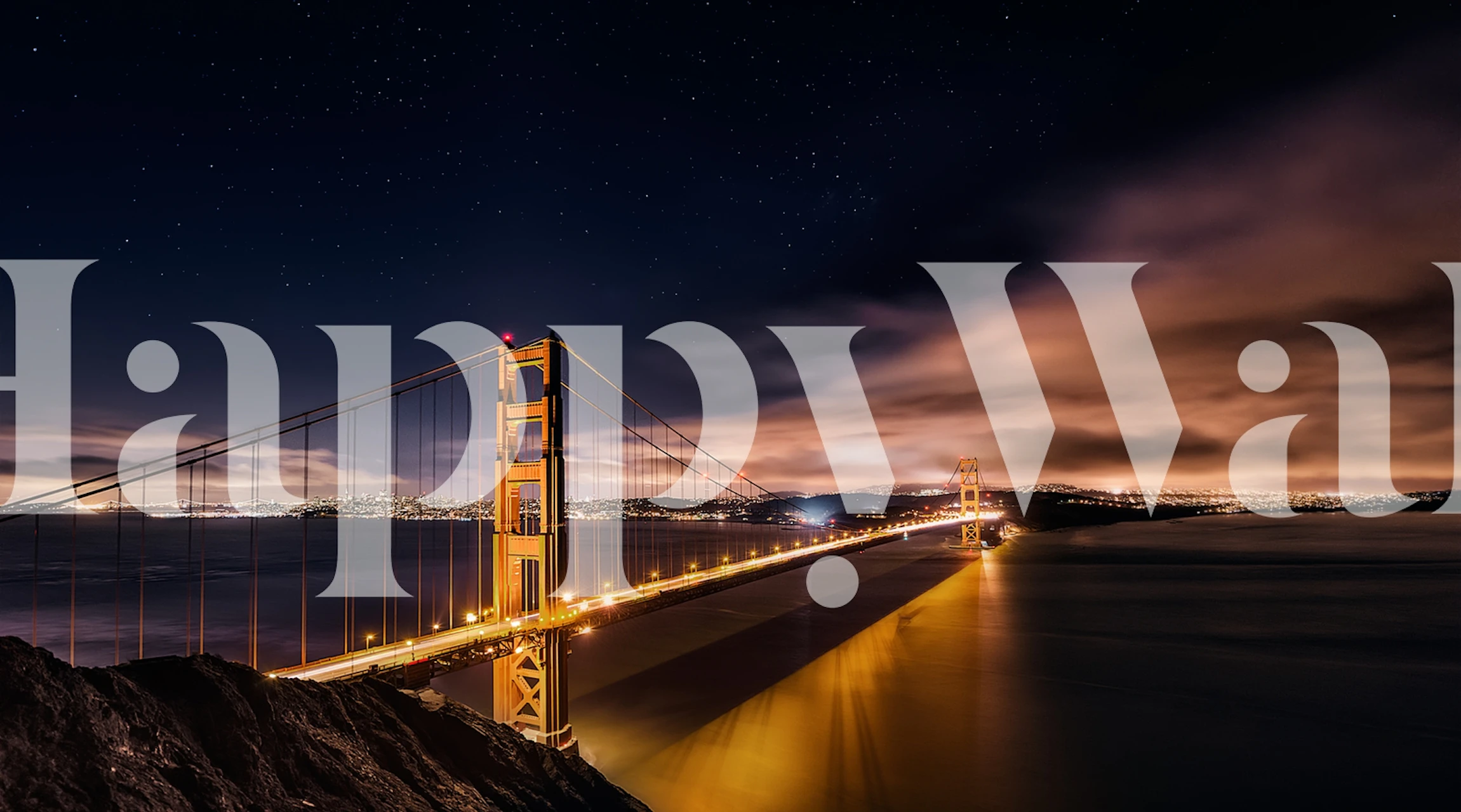 Golden Gate Bridge at night with stars and city lights wallpaper