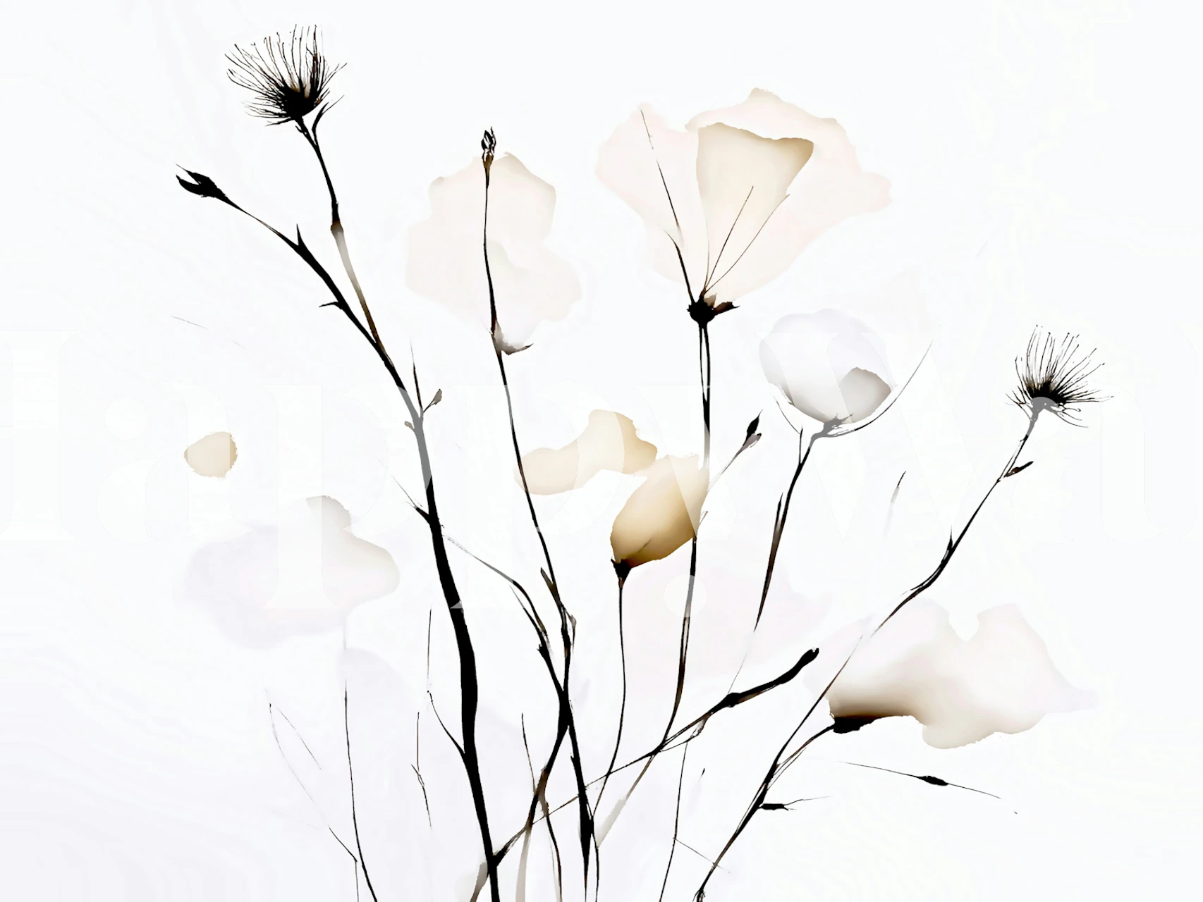 Floral design in soft beige and white on a light background wallpaper