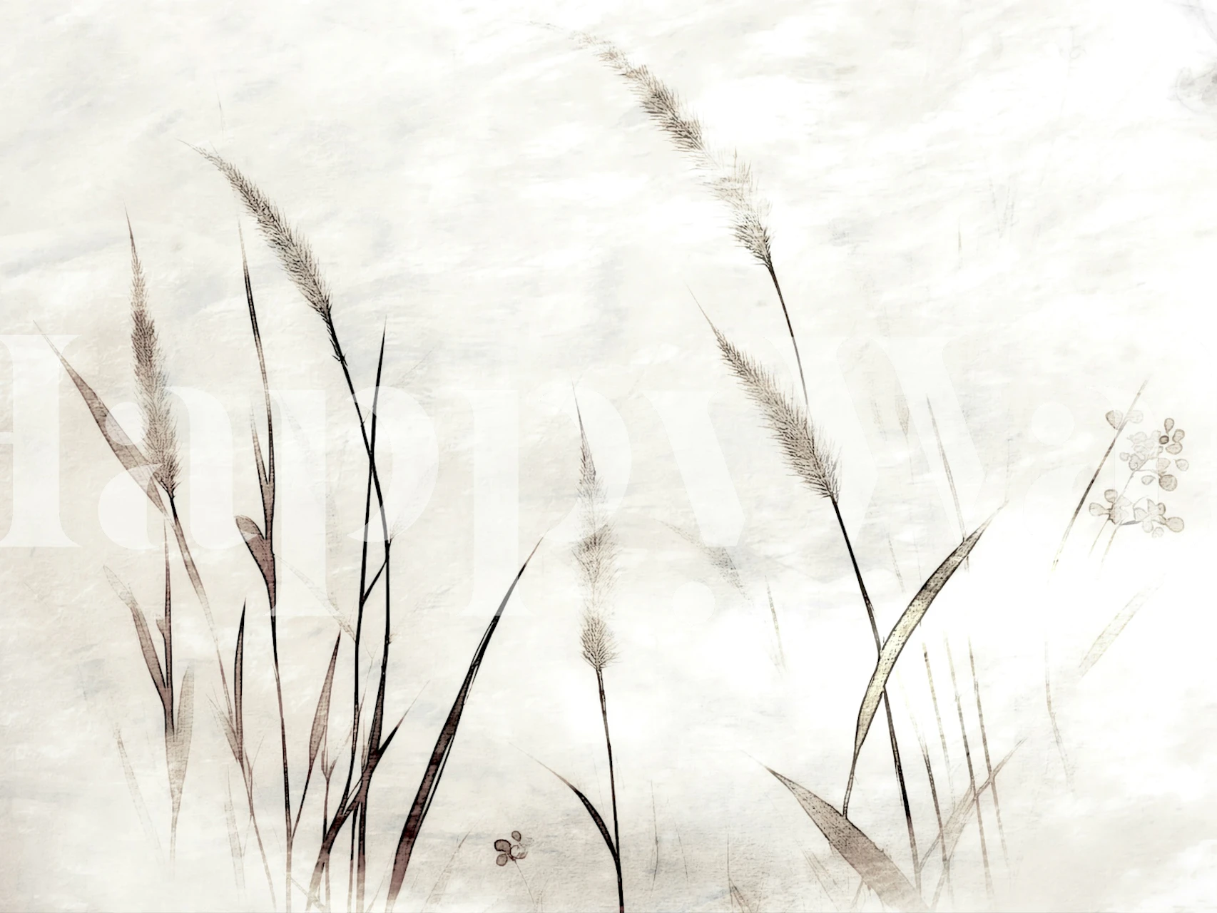 Delicate floral grass design in soft neutrals wallpaper