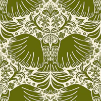 forest green block printing owls tapete
