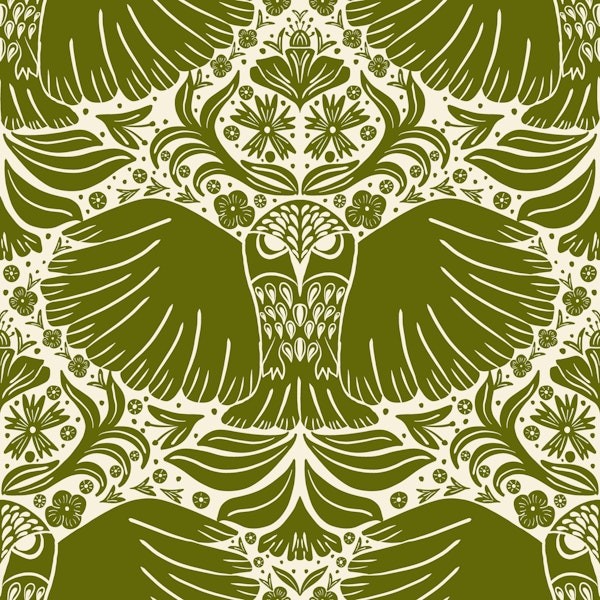 forest green block printing owls
