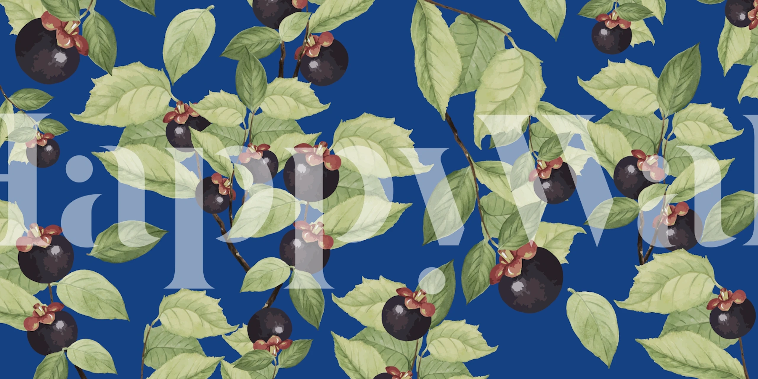 Design de papel de parede Fruit Blue exibido em um quarto