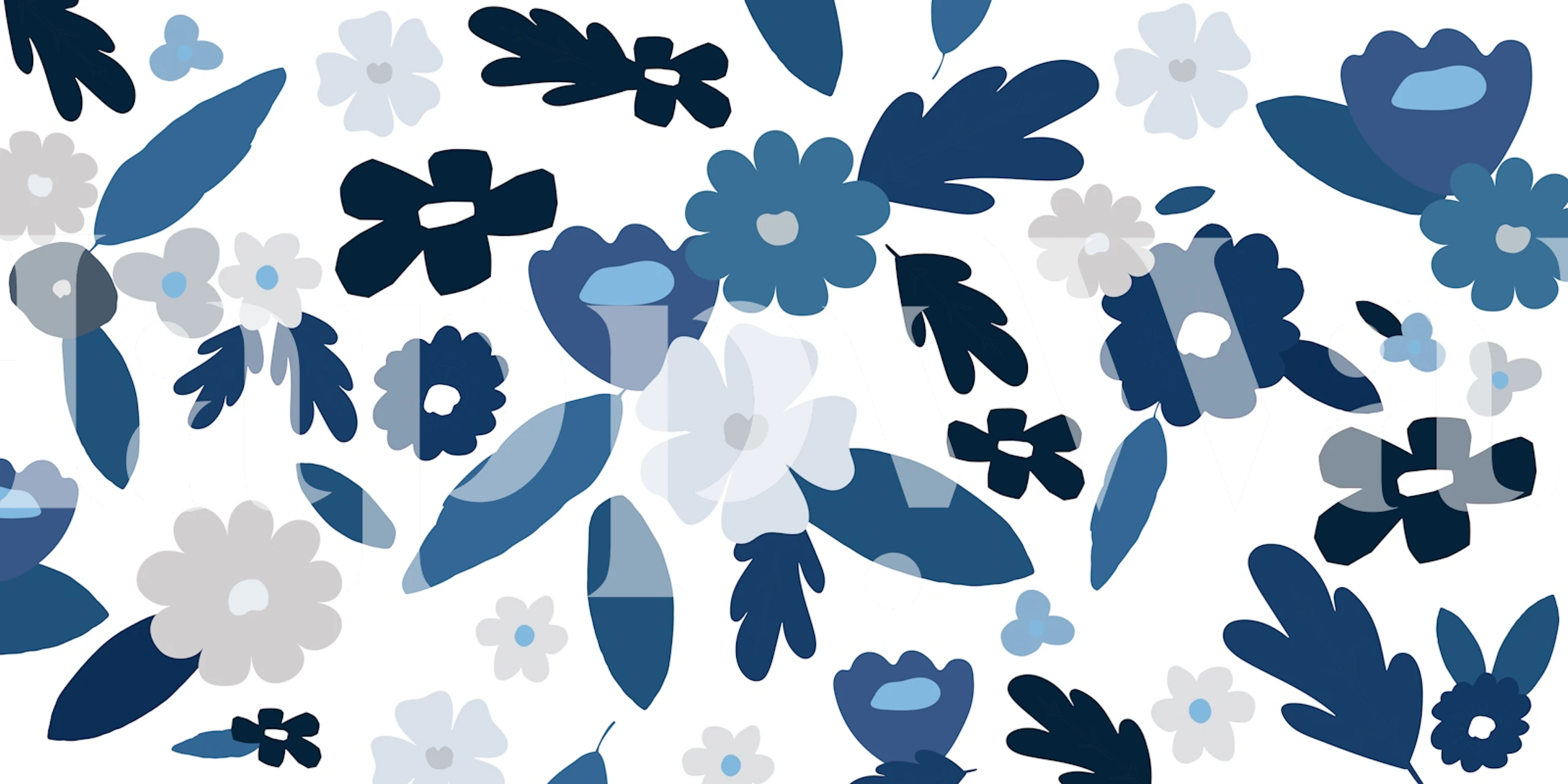 Papel de parede Flowers Abstract Blue em um quarto