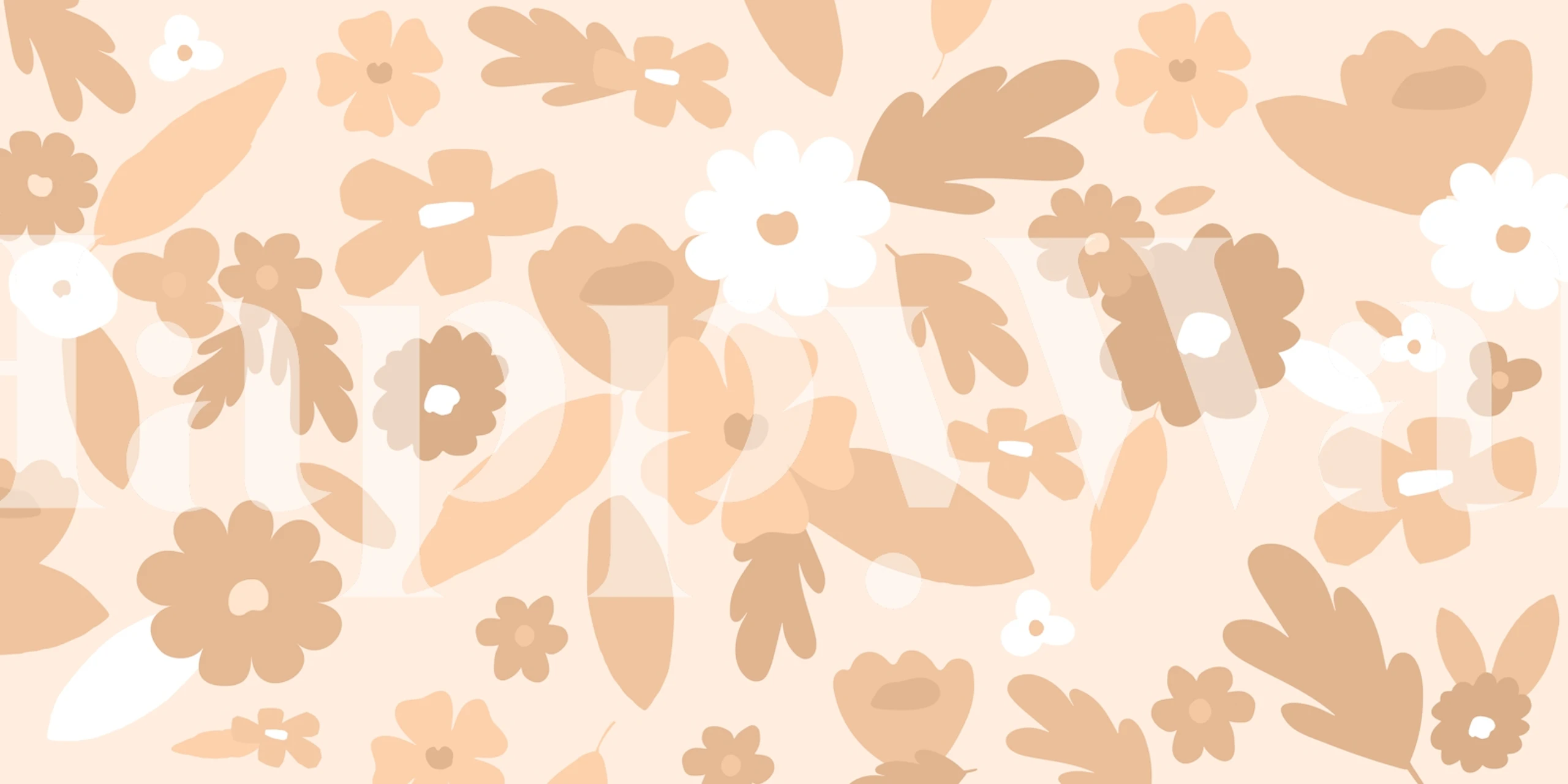 Peach floral pattern wallpaper featuring leaves and flowers