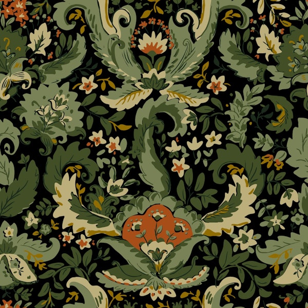 Bohemian damask green moss sage