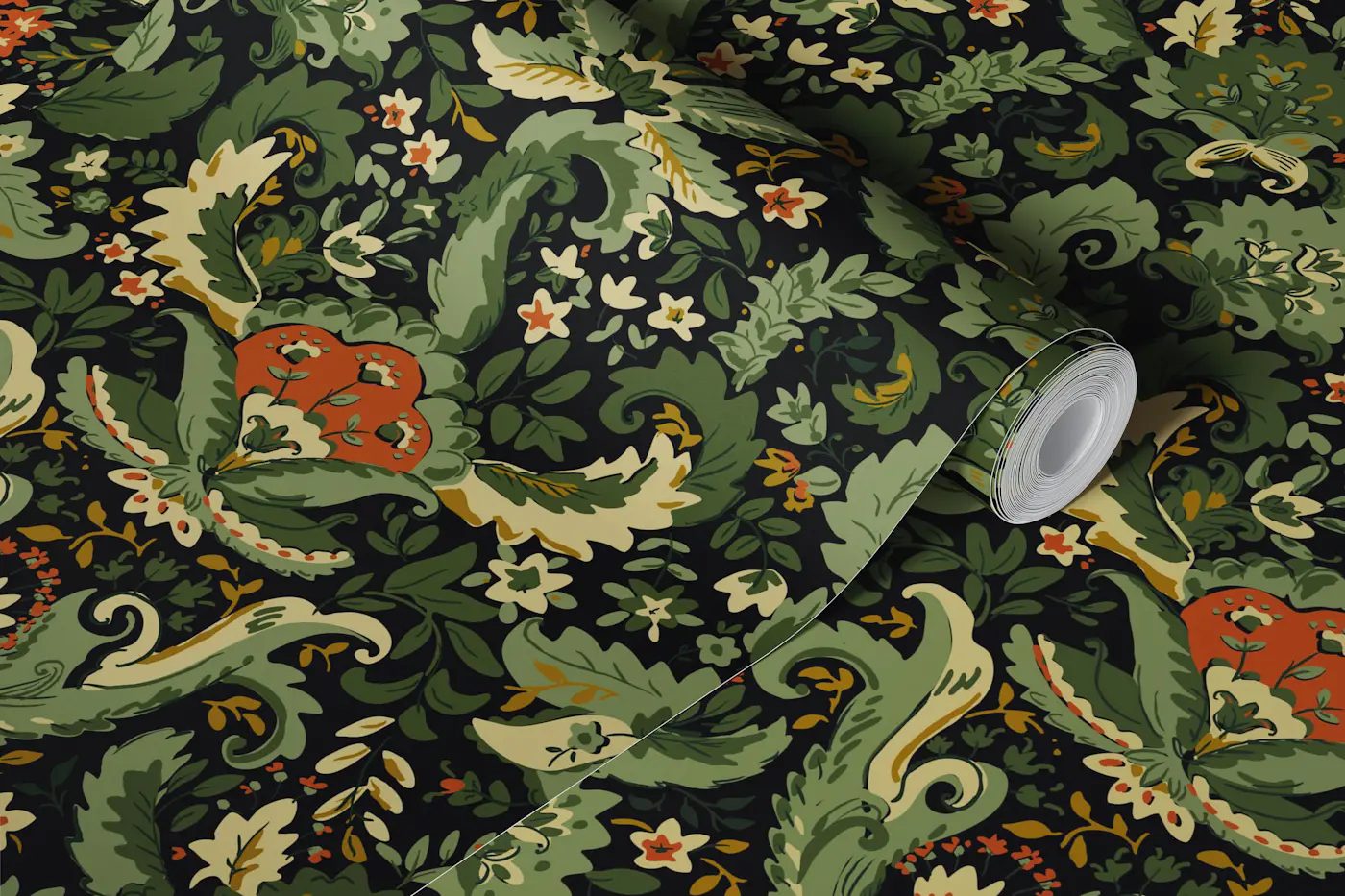 Dark Botanical Damask wallpaper roll