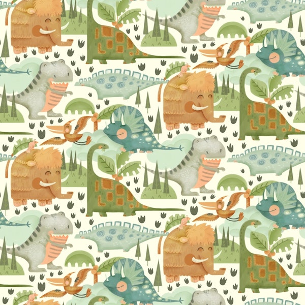 Dinosaur Dreamland - Eggshell White