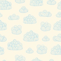 Doodle Line Art Clouds Sky Blue on White papel de parede