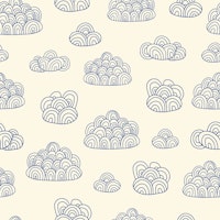 Doodle Line Art Clouds Navy Blue on White papel de parede