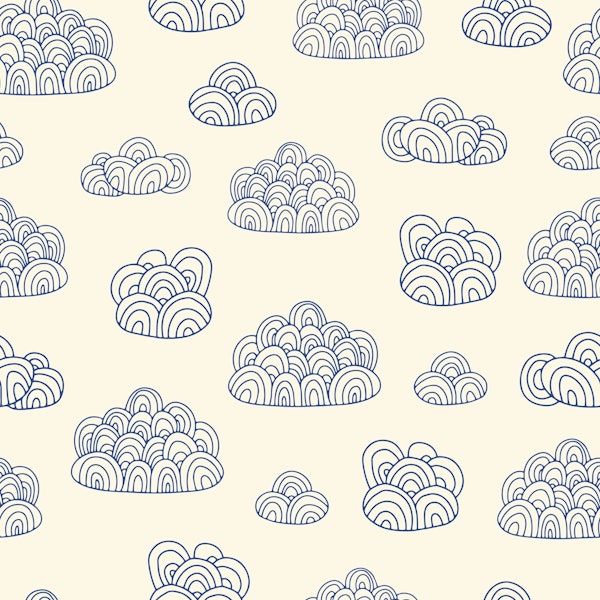 Doodle Line Art Clouds Navy Blue on White