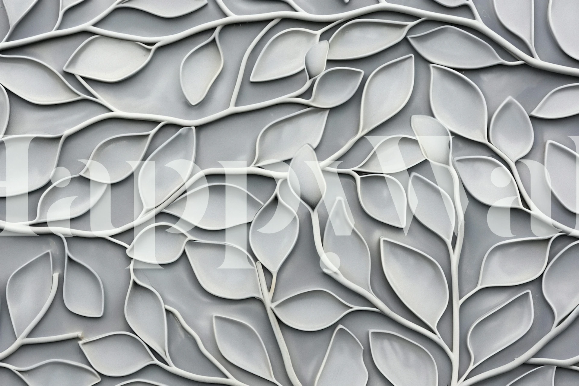 Grey floral leaf design with embossed texture wallpaper