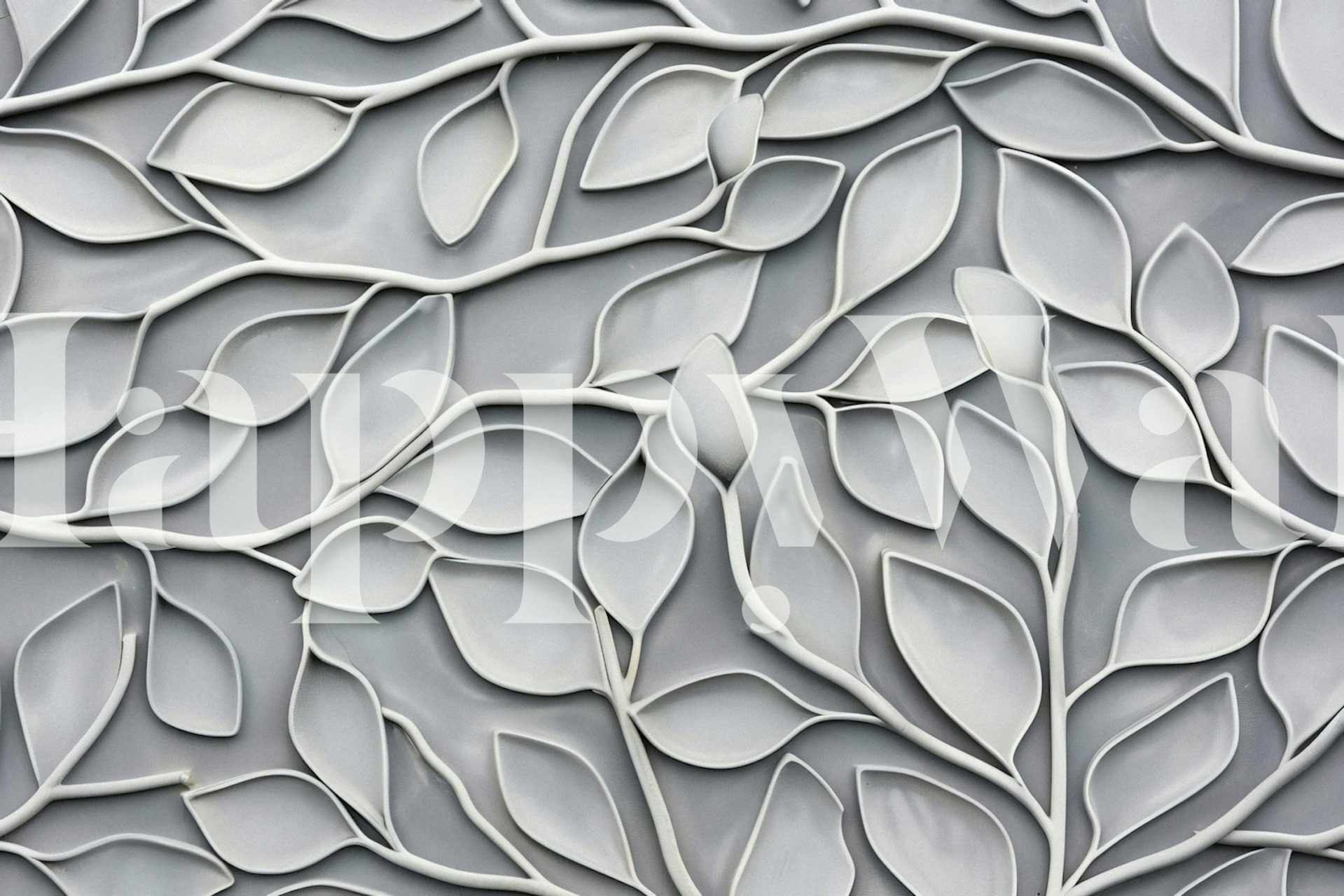 Grey floral leaf design with embossed texture wallpaper