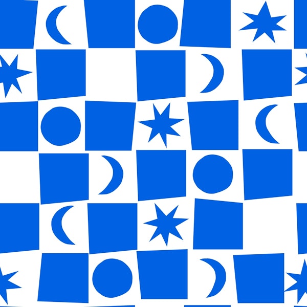 Stars and moon checker blue