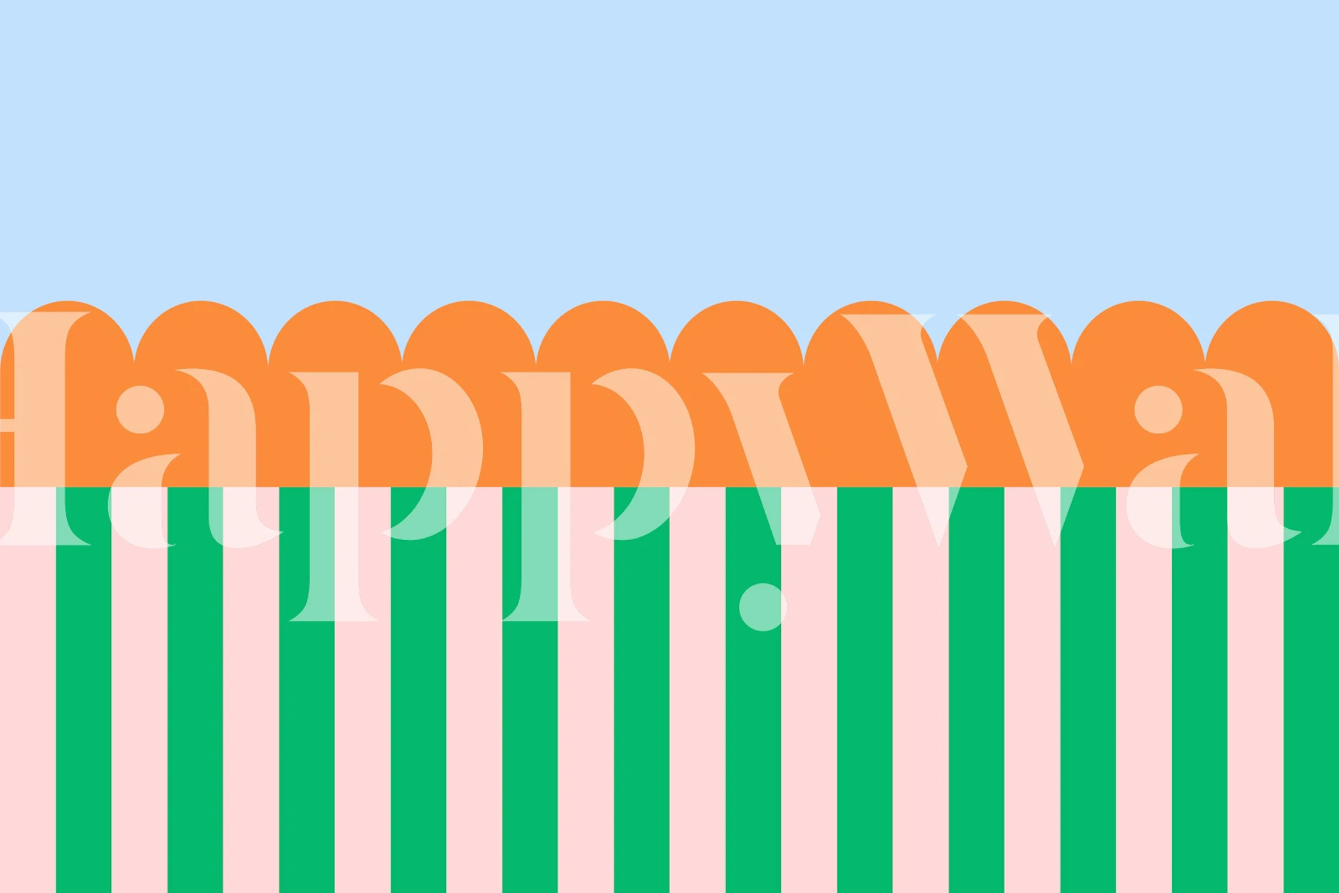 Colorful circus-themed wallpaper with stripes in orange, green, pink, and blue