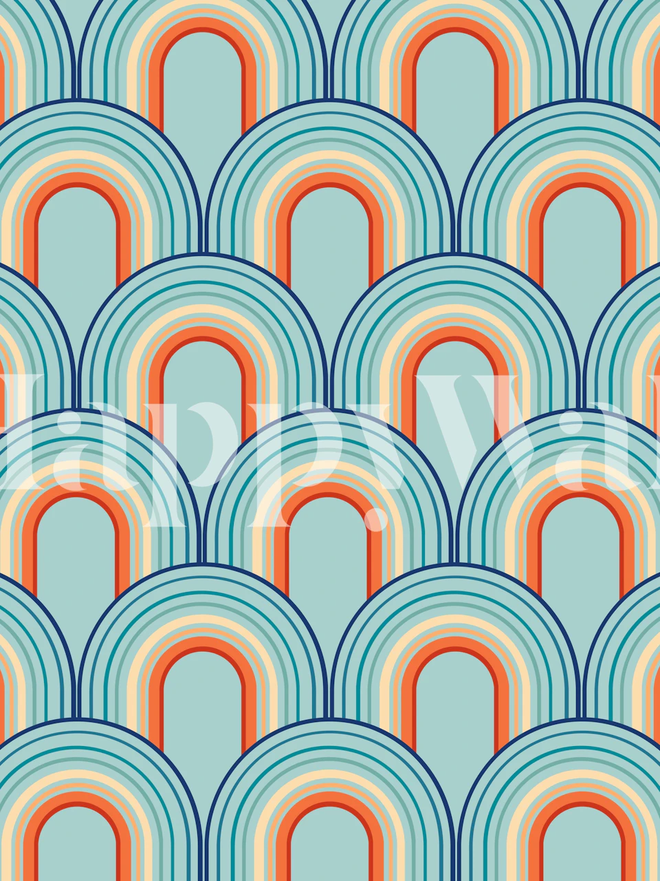 Repeating rainbow arches in pastel colors on a wallpaper