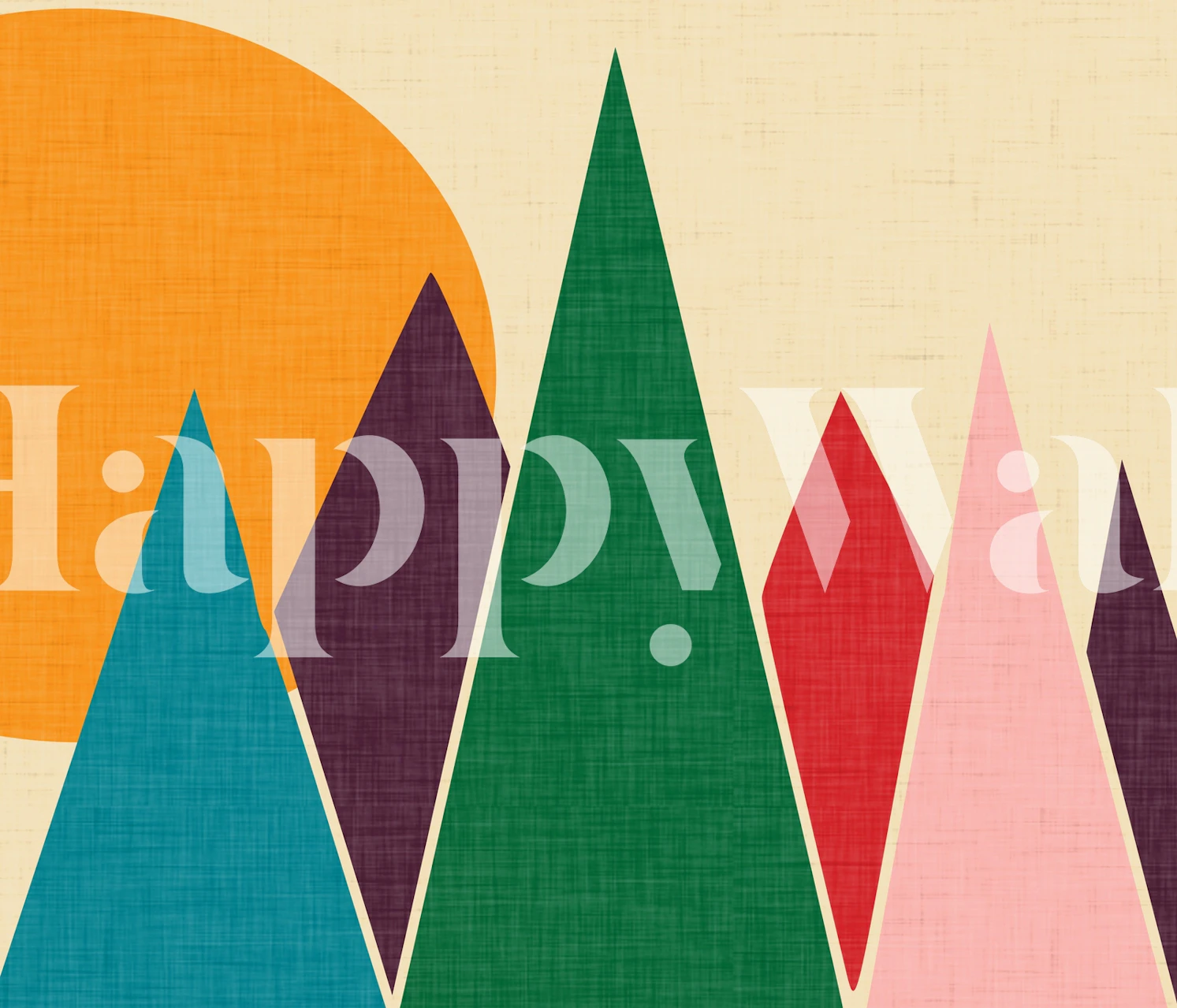 Colorful triangular mountain shapes in green, pink, purple, and blue against a light background wallpaper