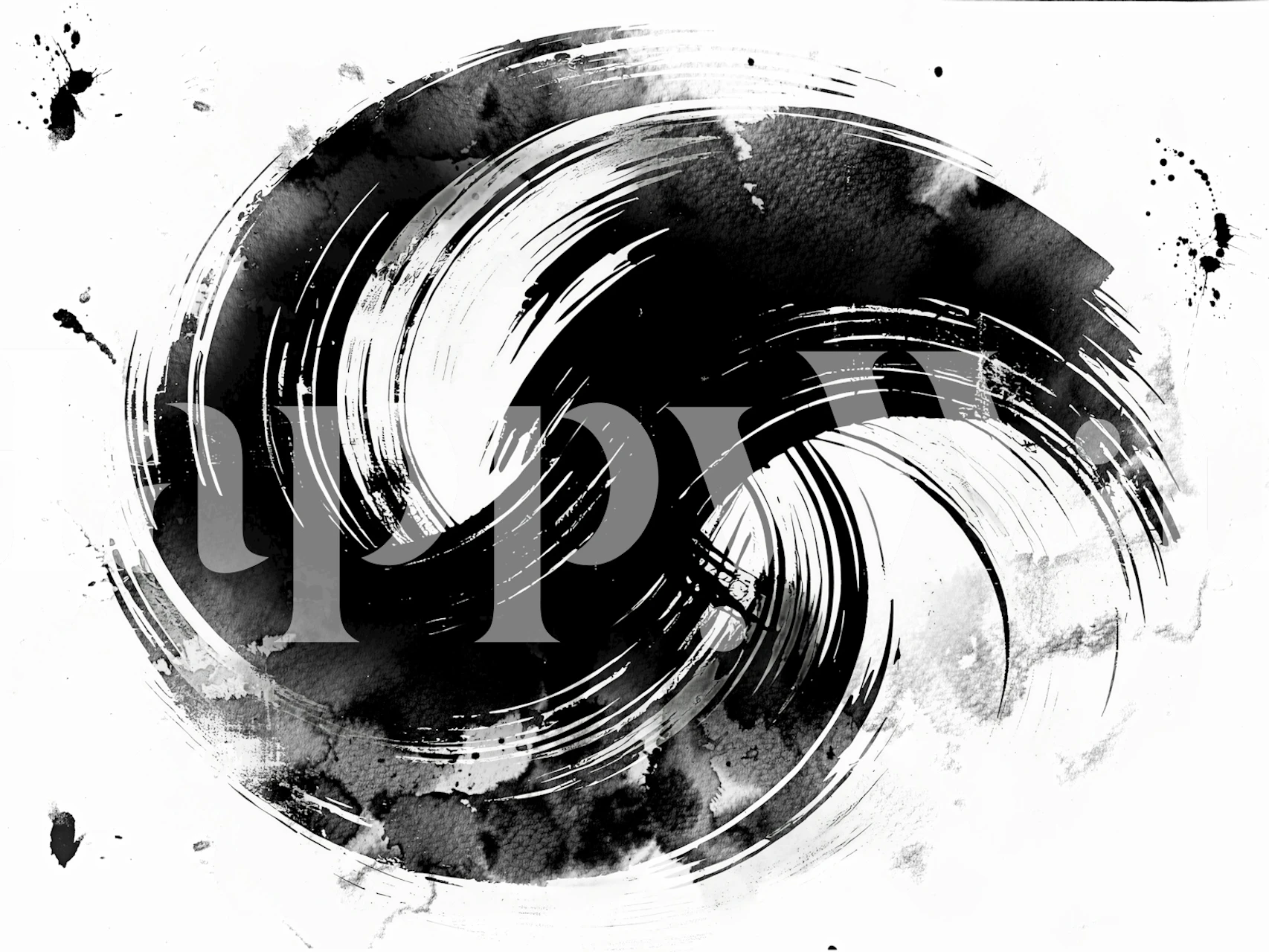 Abstract black and white brush strokes on wallpaper