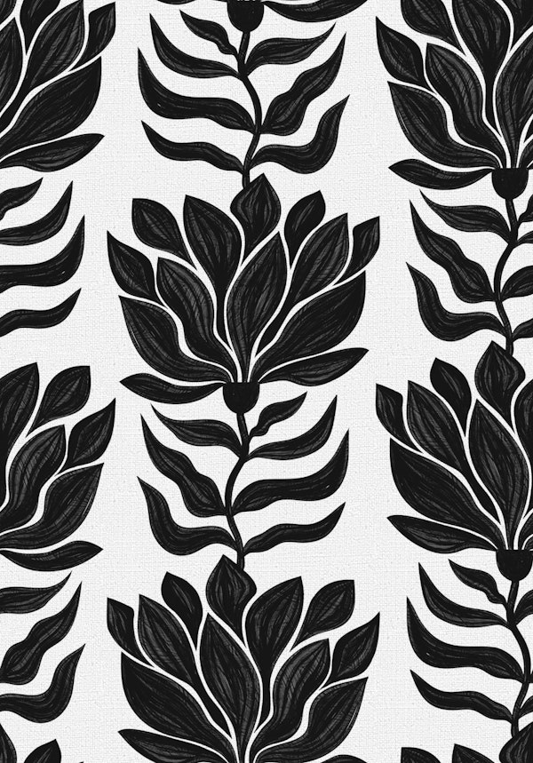 Wavy Floral Black and White Boho Handmade