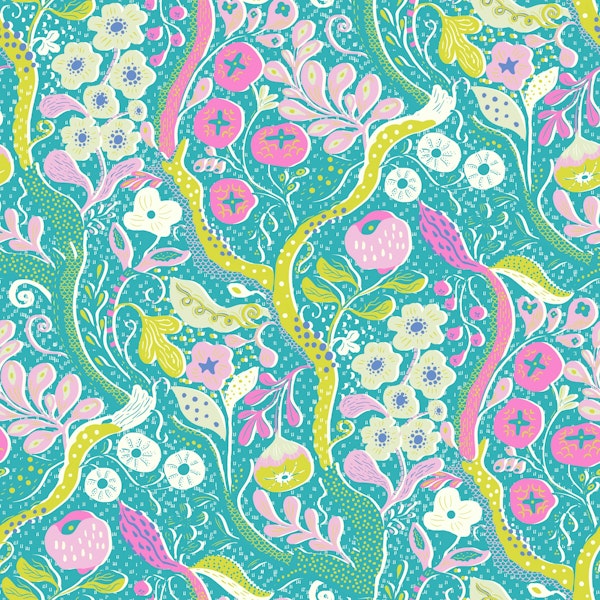 Whimsical Kitschy Floral Garden - Green