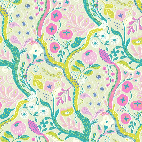Whimsical Kitschy Floral Garden - ecru white