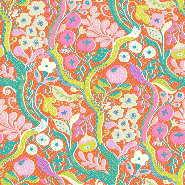 Whimsical Kitschy Floral Garden - Red