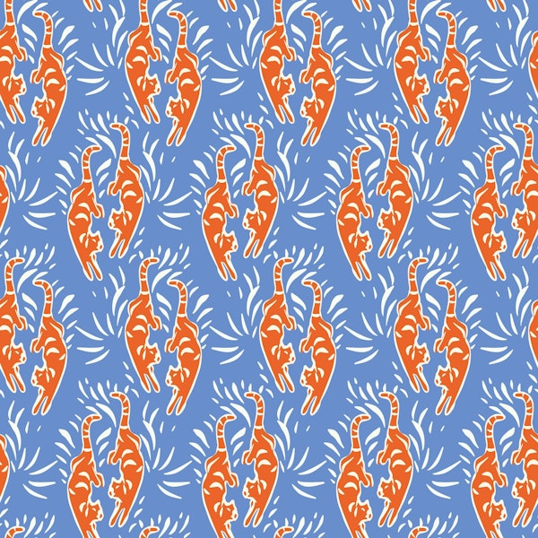 Kitschy Red Tigers - cornflower Blue