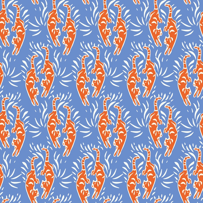 Kitschy Red Tiger Wallpaper on Blue Background