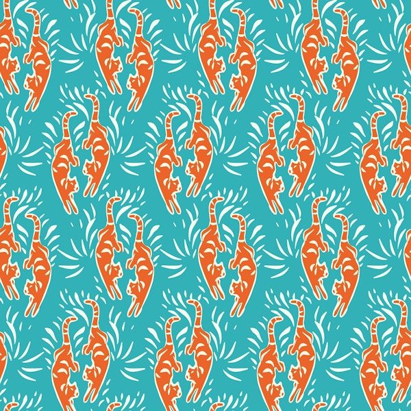 Kitschy Red Tigers - verdigris green