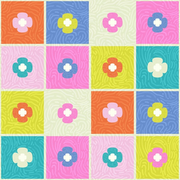 Colorful Kitschy Checkered Blooms