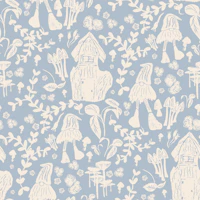 Whimsical Woodland with Gnomes on Blue behang
