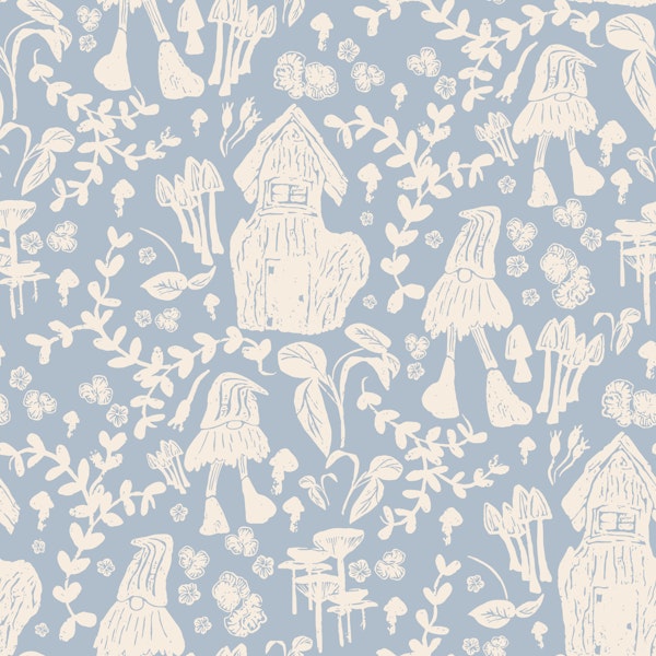 Whimsical Woodland with Gnomes on Blue