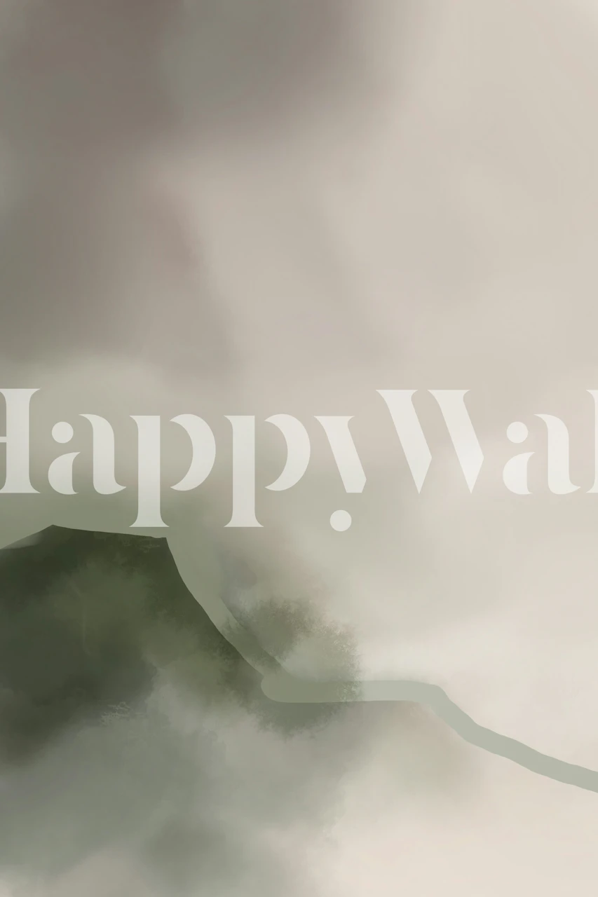 Abstract misty mountain landscape in soft greens and grays wallpaper