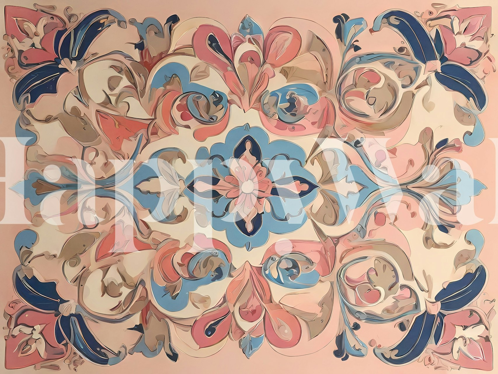 Vintage floral design with pink, blue and cream tones wallpaper