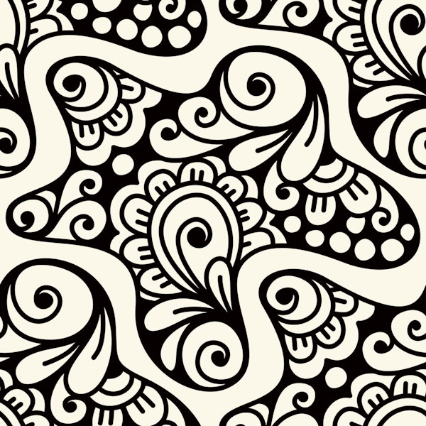 Boho Floral Swirls Black & White