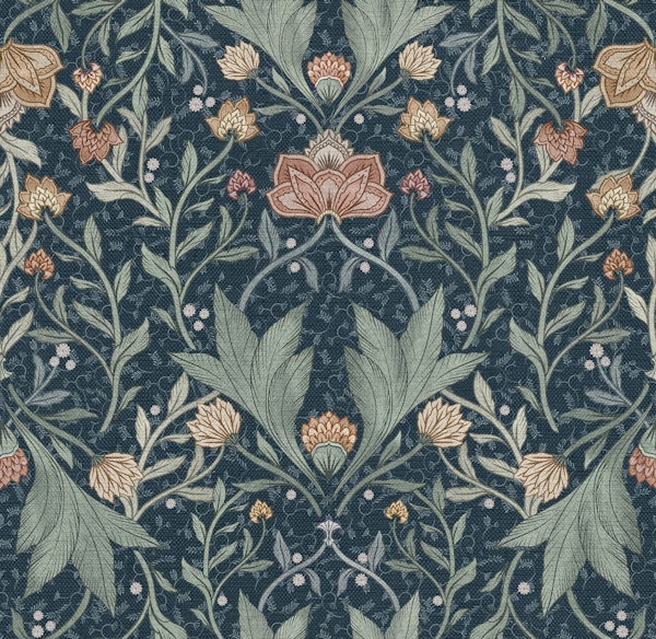 Morris Victorian floral damask navy II