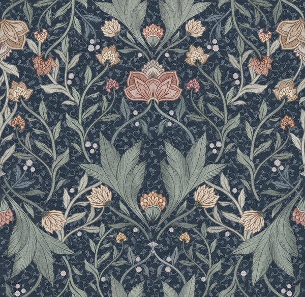 Morris Victorian floral damask navy IV