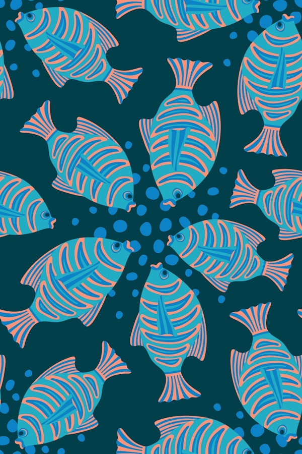 Feeding Time Tropical Fish Dark Blue