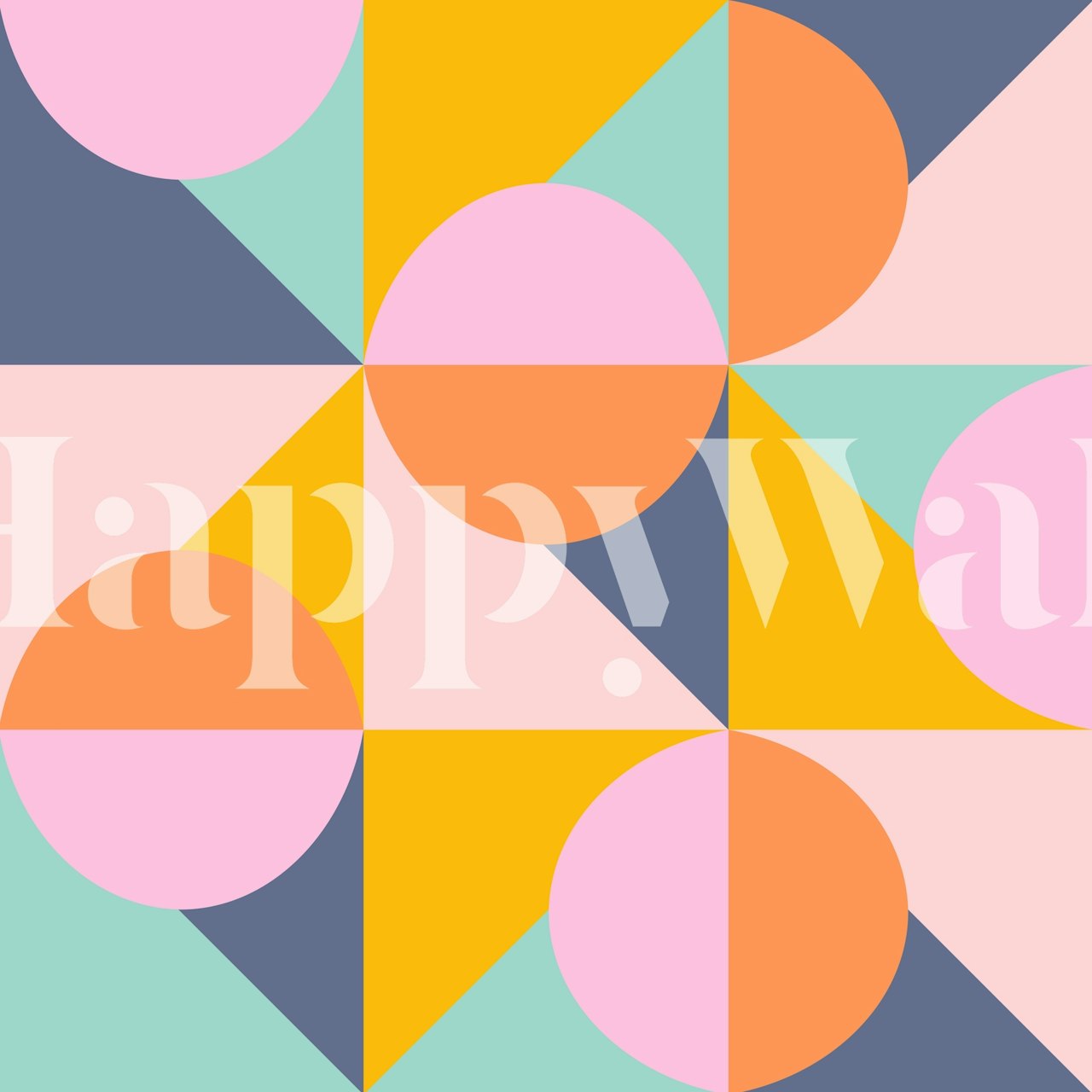 Mural de pared de formas geométricas de colores con triángulos y círculos en tonos pastel