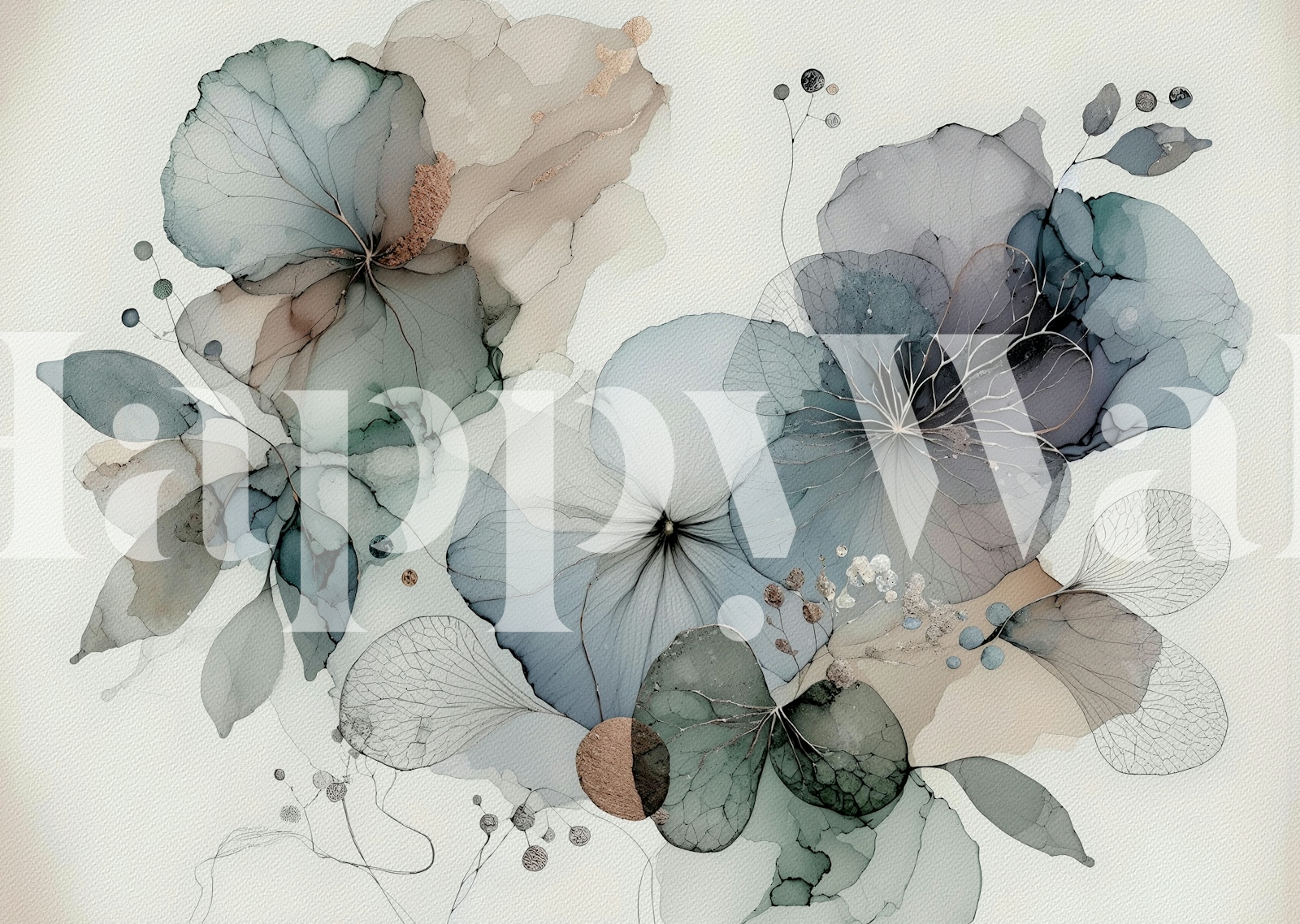 Watercolor blue floral design with soft tones on a beige background wallpaper